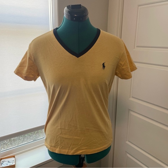 Ralph Lauren Sport Yellow V-Neck 100% Cotton T-Shirt Size Medium - Picture 1 of 6
